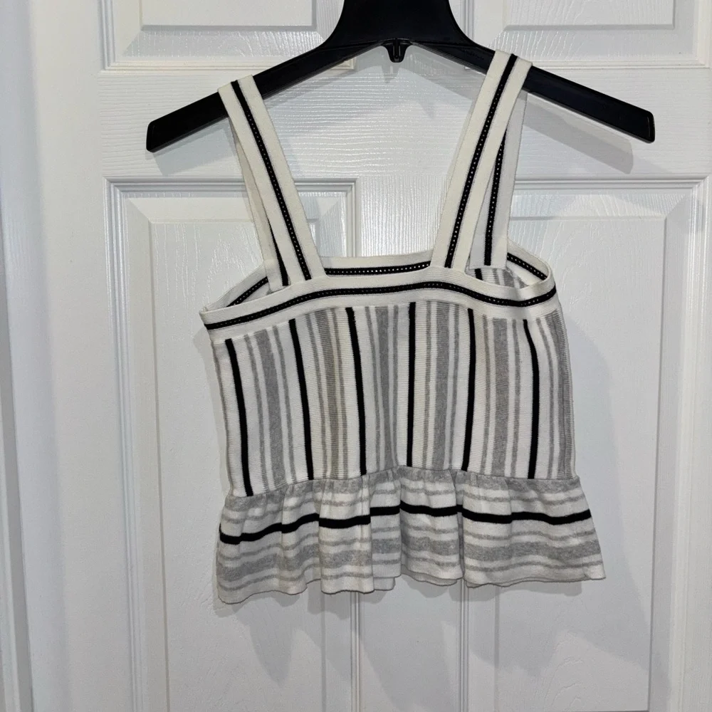 Banana Republic Black White Cotton Sweater Knit Peplum Ruffle Tank Top SZ XS​ - Picture 3 of 7